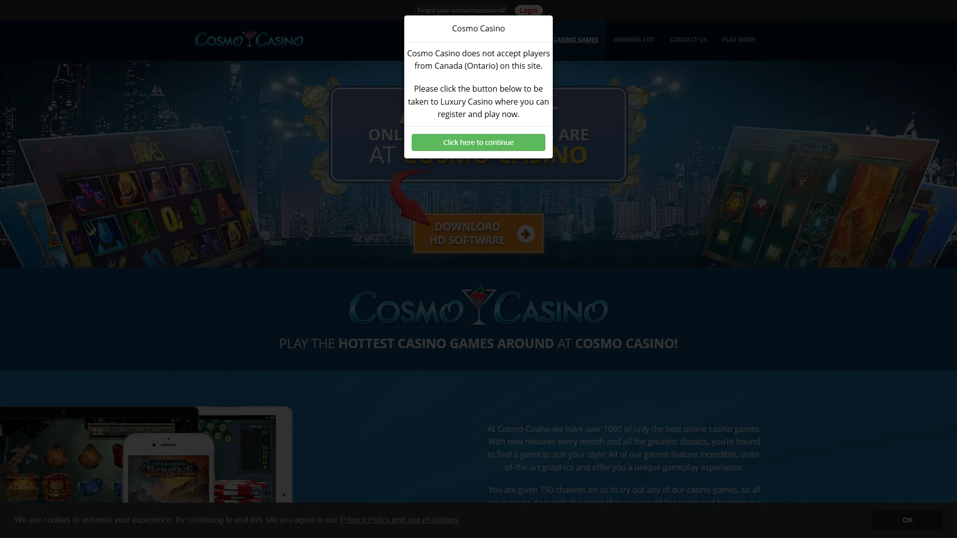 Cosmo Casino game lobby